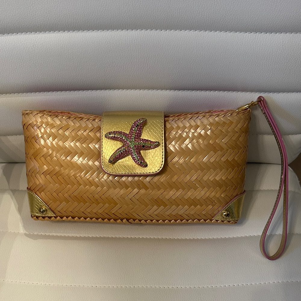 Gold and Tan Woven Clutch with Starfish Accent
